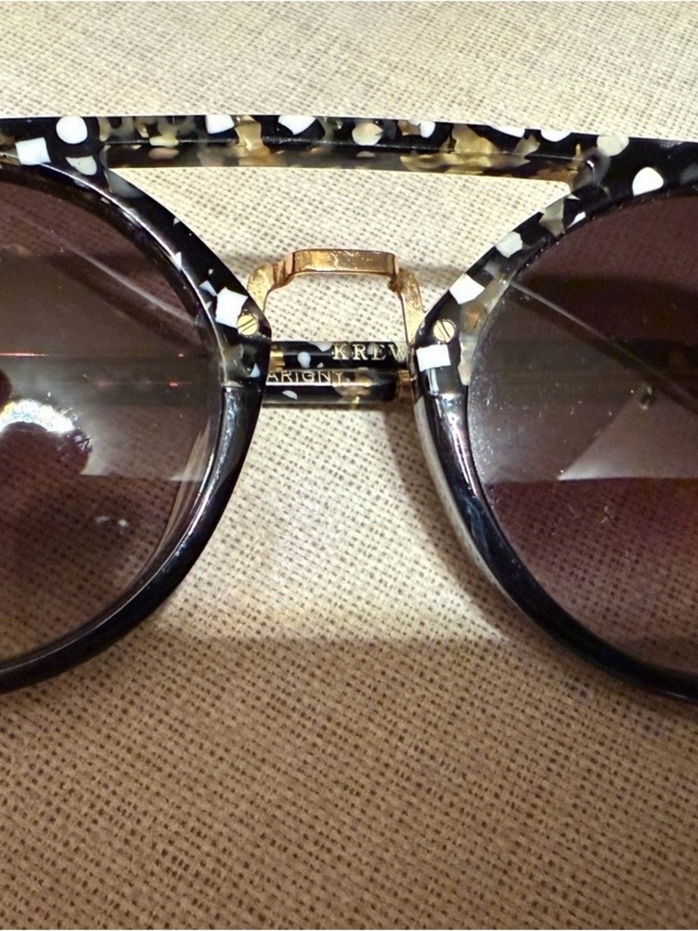 KREWE Black & White Tortoise Round Sunglasses with Gold Bridge includes case
